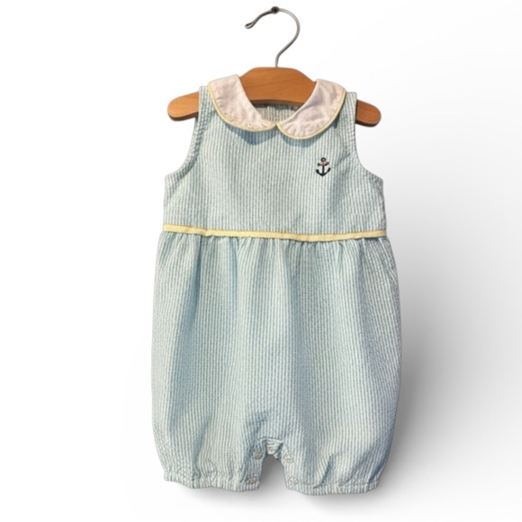 Edgehill Collection Other - Edgehill Collection Striped Seersucker Romper with Anchor Embroidery